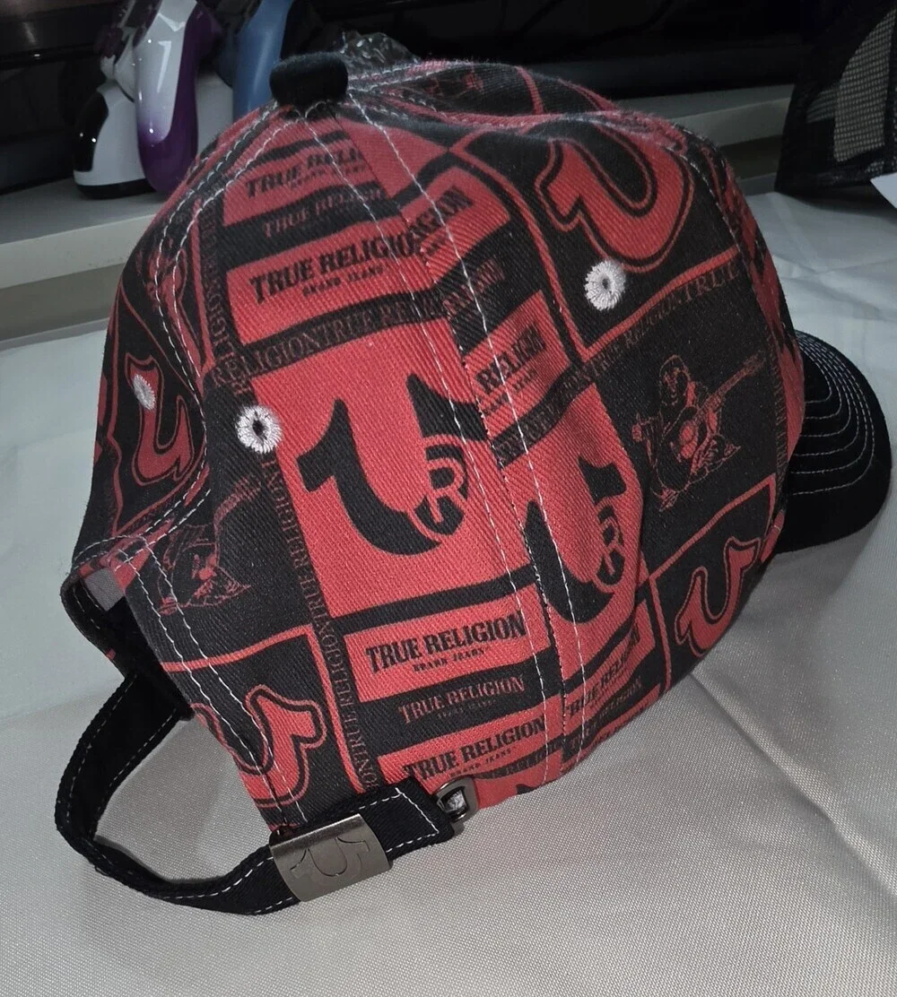 True Religion Men's Cap with Back Strap In Red and Black Adjustable Sku 0204